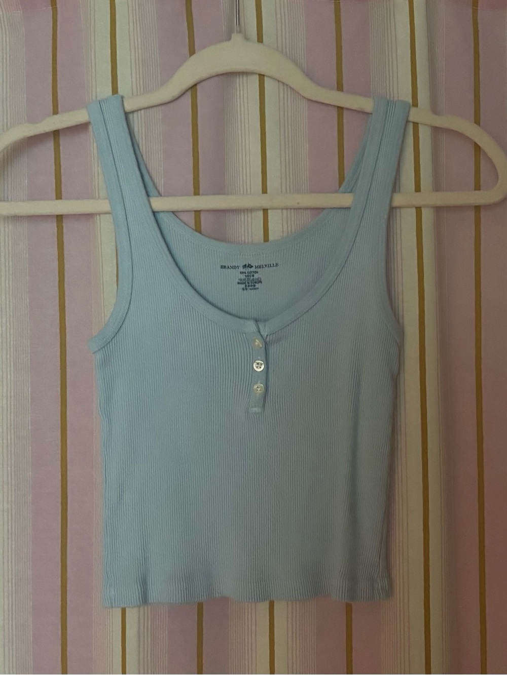 Brandy Melville Pastel Blue Ribbed Henley Tank